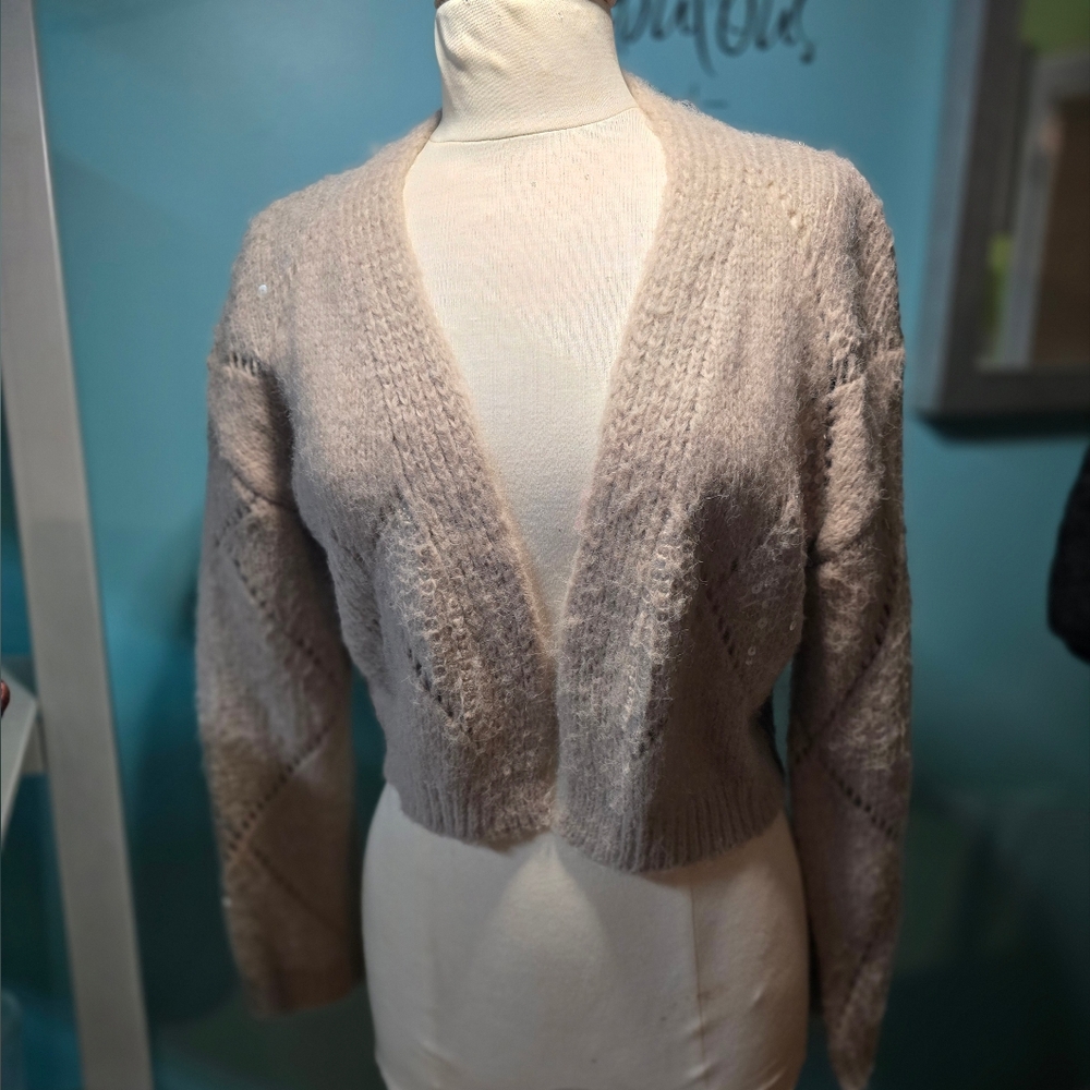 Maeve  Classic Plush Demurely Embellished Cropped Cardigan Sweater